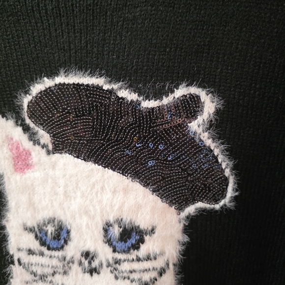 Karl Lagerfeld Black Sweater with Cat Design - Picture 4 of 14